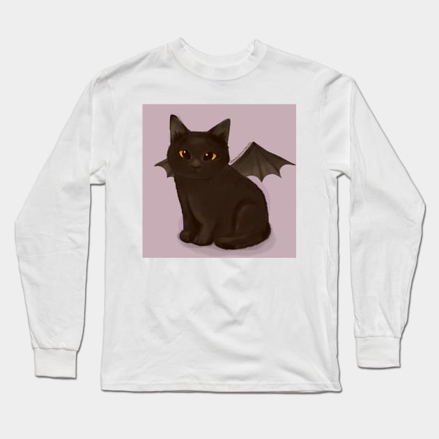 Halloween Bat Kitten Long Sleeve T-Shirt by casserolestan